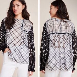 Blank London Miranda Peasant Blouse black white